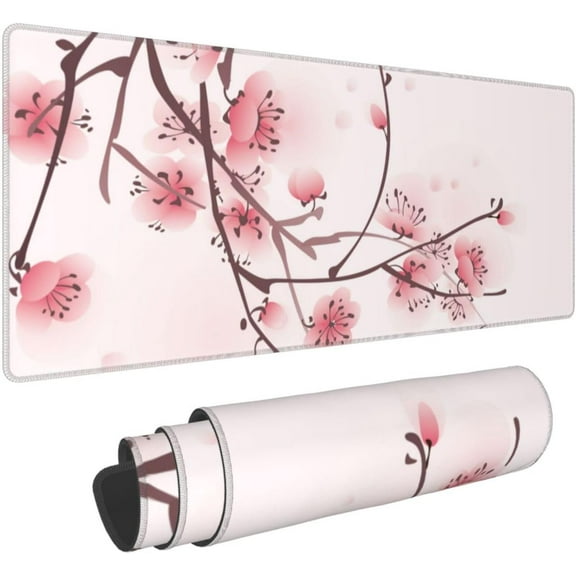 Cherry Ink Blossom Butterfly Large Gaming Mouse Pad Desk Mat 31.5x11.8 Inch Extended Keyboard Mat with Non-Slip Rubber Base