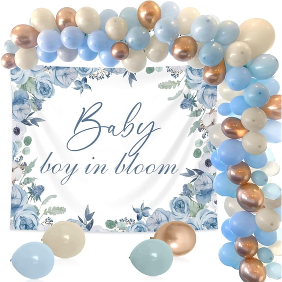 Celebration decoration set includes floral watercolor backdrop and colorful metallic balloons