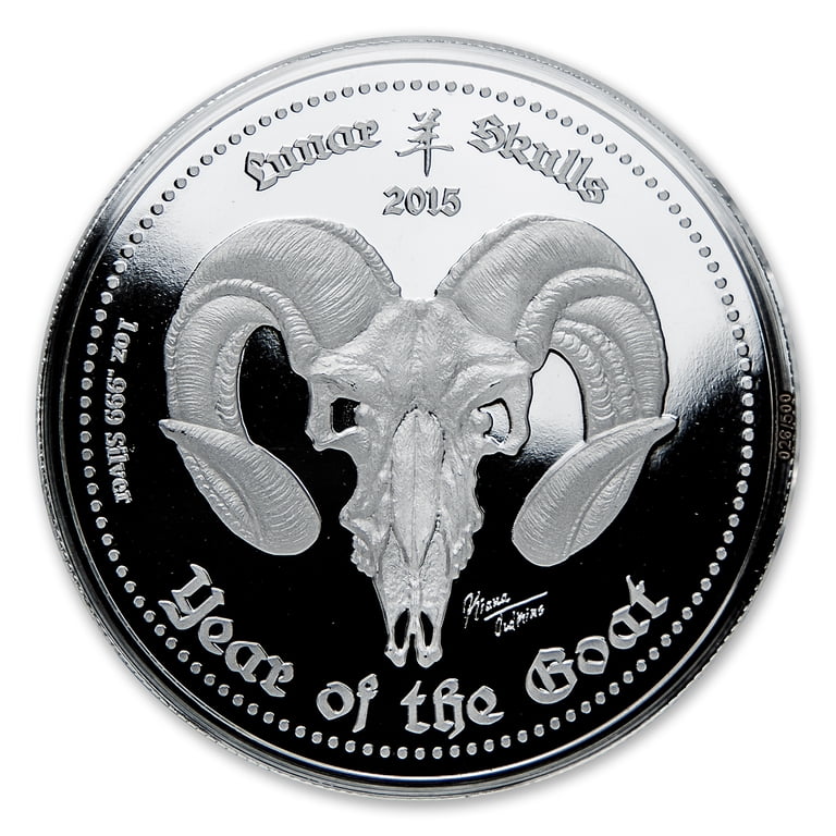 2015 Ghana 1 oz Proof Silver Lunar Skulls Year of the Goat