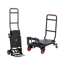 KFFKFF Aluminum Hand Truck, Dual-Function, 300 lbs Capacity, Durable Industrial Convertible Hand Truck and Dolly, Multi-Purpose Cart Transforms from Upright to Platform Mode with Rubber Wheels