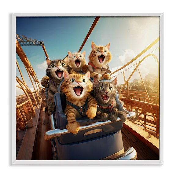 Stupell Industries Eclectic Cats on Rollercoaster White Framed Giclee Art, 12 x 12, by Jim Baldwin