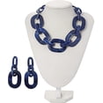 thumbnail image 3 of Bocar Acrylic Chunky Statement Necklace for Women Cube Link Chain Collar Necklace and Hoop Earrings Costome Jewelry Set(NK-10667-Navy Blue), 3 of 7