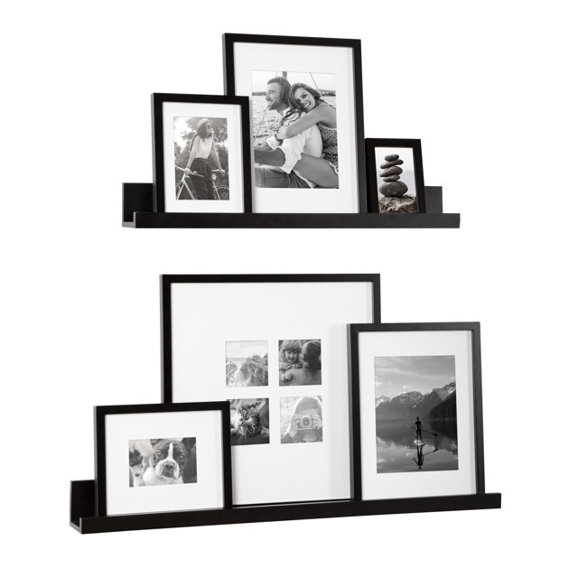 Kate and Laurel Gallery Transitional Frame and Shelf Set, Set of 8, Black, Sophisticated Picture Frame Collection With Multiple Sizes Included