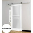 thumbnail image 2 of Modern Barn Door 24 x 80 inches Opaque Glass 4 Lites / Mela 7222 White Silk / Stainless Steel 6.6FT Rail Track Set / Solid Panel Interior Doors, 2 of 3