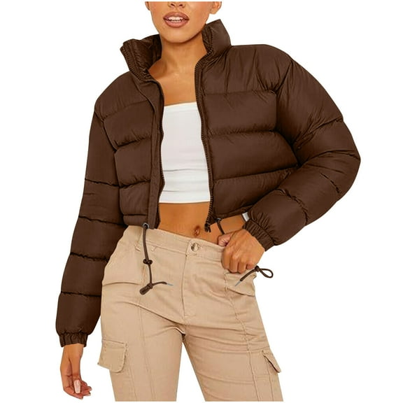 Ounisa Cropped Puffer Jacket Women 2025 Winter Warm Zip Up Padded Short Quilted Jackets Down Coat