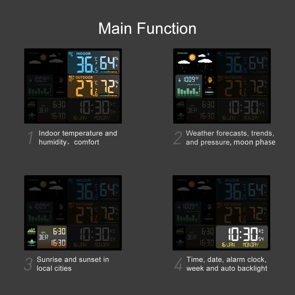 Weather Station,Clock Indoor And Weather Clock 1 To Station With Clock Color Screen Weather And Temperature Meter Color Screen With 1 Indoor And With Clock Indoor 3 Buzhi