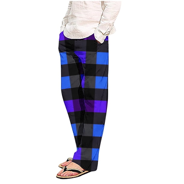 Pantalones de pijama largos de poliéster para hombre, informales, con estampado a cuadros, holgados y deportivos.