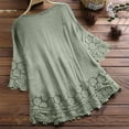 thumbnail image 4 of FAVIPT 3/4 Length Lace Sleeve Womens Tops Boho Vintage Embroidered Linen Shirts Lace Patchwork V Neck Bandage Blouses Peasant Casual Loose Tees 2025 Green,XXXXXL, 4 of 7