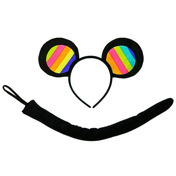 SeasonsTrading Rainbow Mouse-A-Like Ears Headband & Tail Costume Set - Cute Minnie Cosplay Party Kit, Birthday, Halloween Accessory