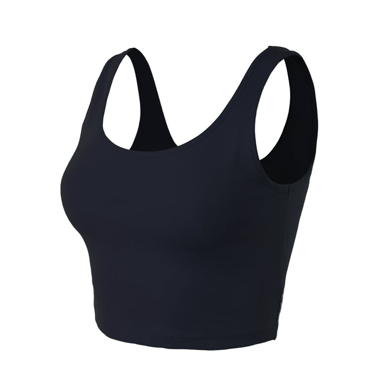A2Y Women's Fitted Cotton Scoop Neck Sleeveless Crop Tank Top Navy M 