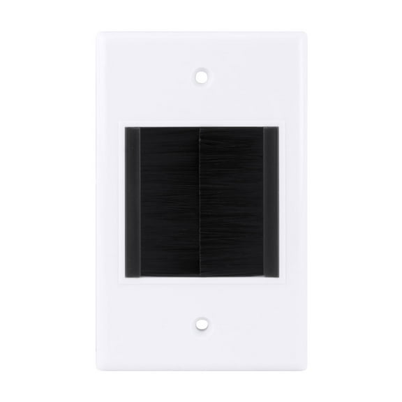 Construct Pro Wide Mouth Brush Wall Plate Cable Management (White Plate, Black Brushes)