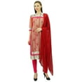 thumbnail image 3 of Atasi Women's Polyester Double Layered Straight Beige Suit Set Indian Dress-4, 3 of 9
