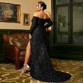 thumbnail image 3 of Women's Plus Size Formal Sequin Prom Floor Length Dress,Long Sleeve Strapless Large Bow Evening Gown, 3 of 8