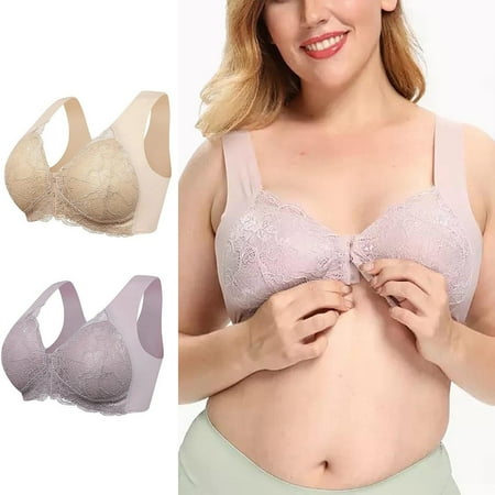 

Bras For Women No Underwire 2 Pieces Women Plus Size 3/4 Cup Front Button Comfort Gathers Breathable No Steel Ring Push Up Brassiere Underwear Laced Bra