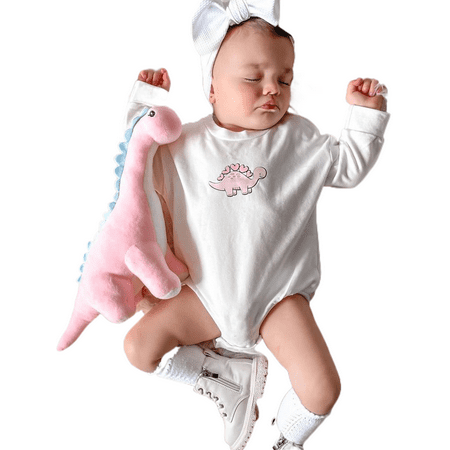 

AMILIEe Newborn Baby Girls Romper Long Sleeve Crew Neck Cartoon Dinosaur Heart Print One-Piece Bodysuit Jumpsuit