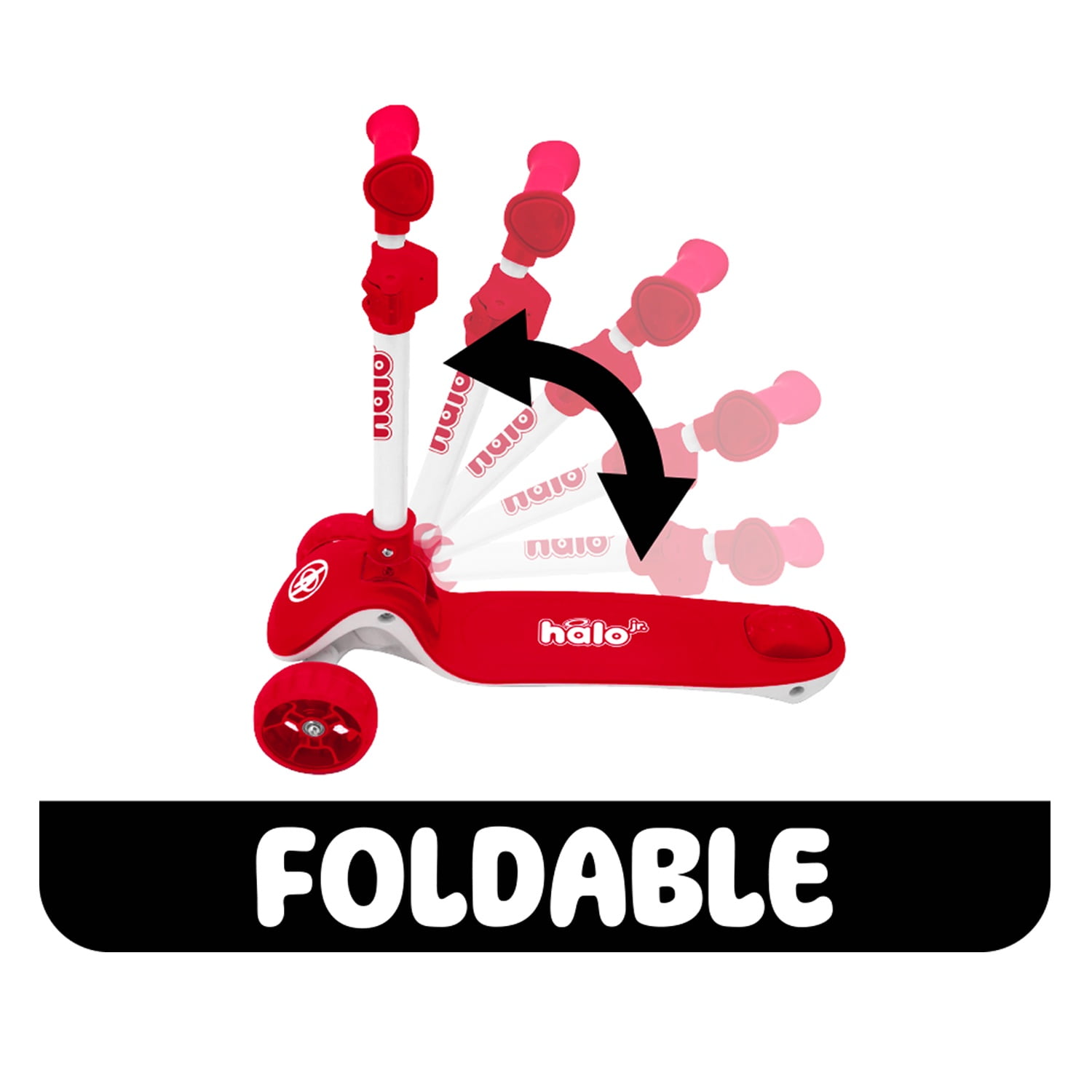HALO Jr. Super 3 Wheel Scooter - Light up Wheels, Folding, Height Adjustable 110 Max Weight - Red 3+