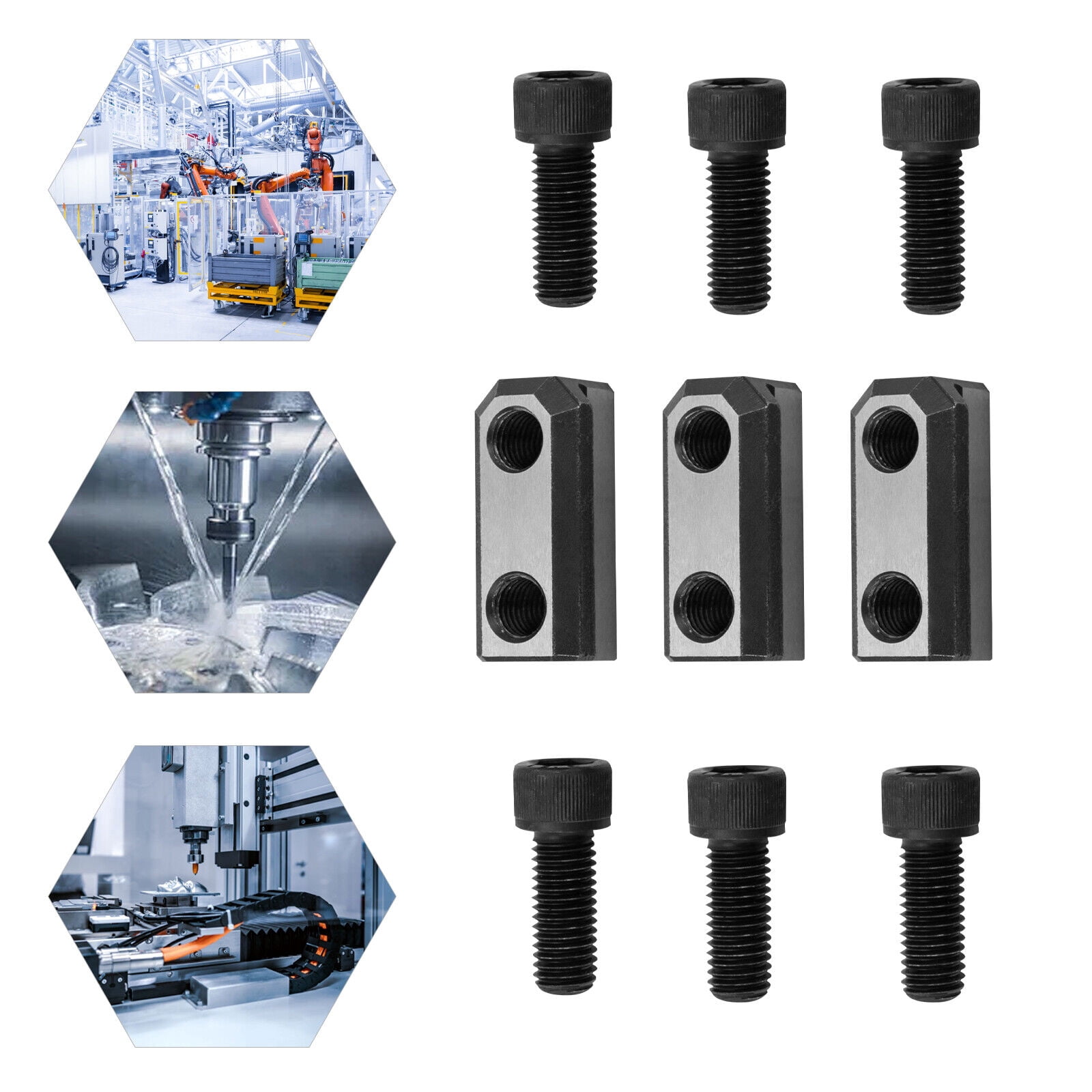 Miumaeov 3-Pcs T Nuts Jaws M12 Bolts Kit For 10 Inch Hydraulic 3-Jaw Hollow Chuck T-nuts