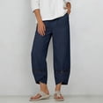 thumbnail image 4 of Mifsaly Cropped Linen Pants Women Patchwork Lace Elastic Waist Summer Capris with Pockets Eyelet Hem Details Loose Fit Casual Beach Vacation Lounge Wear Outfits Blue,XXXL, 4 of 7