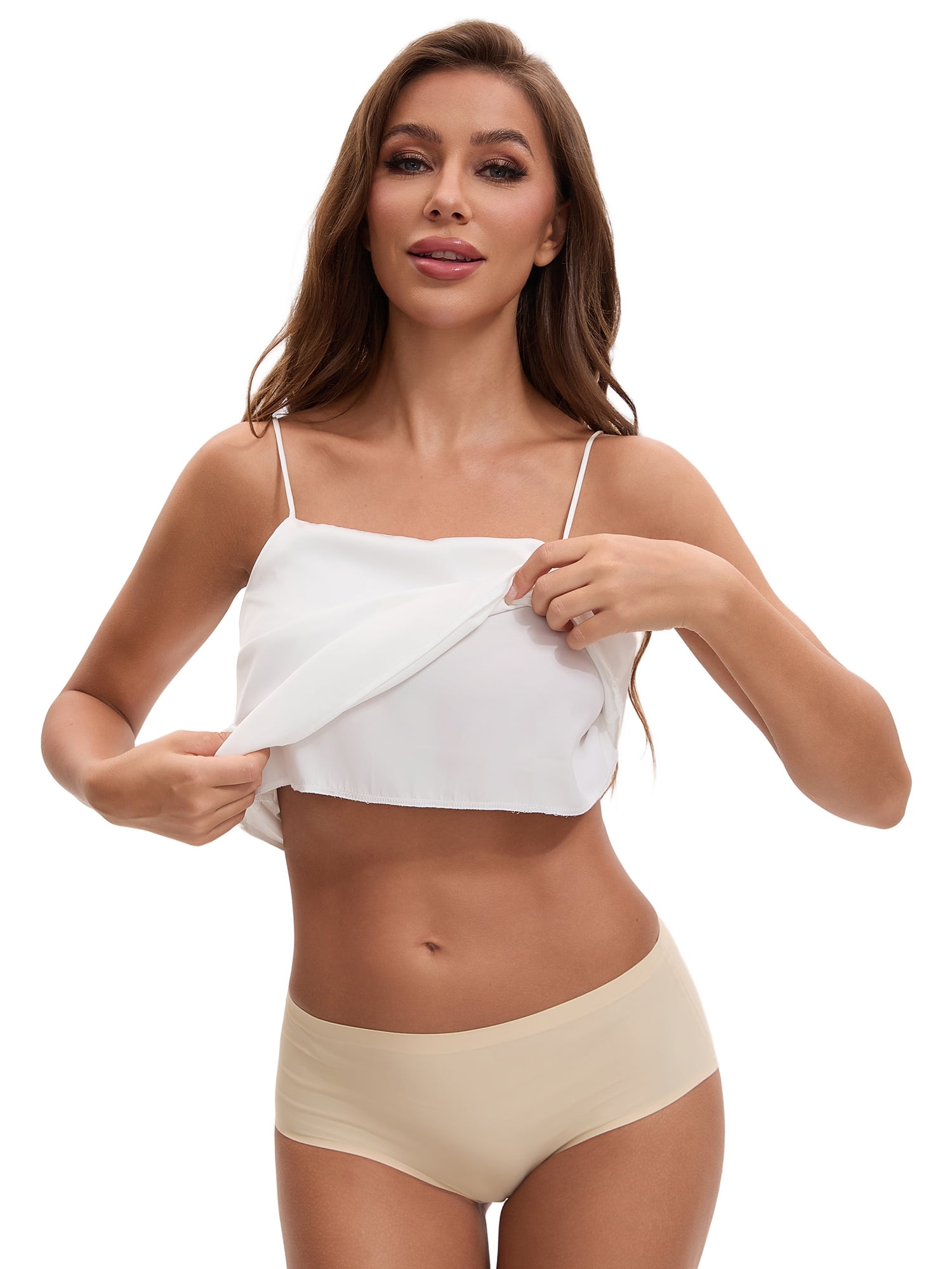 Unique Bargains Women's V Neck Wide Strap Loose Fit Camisoles L White Y3
