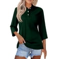 thumbnail image 2 of Nestiefly Button Down Shirts for Women Casual Lapel Short 3/4 Sleeve Solid Color Shirts Tennis Golf Business Casual Polo Shirts Dark Green XXL, 2 of 5