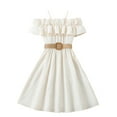 thumbnail image 2 of KYAIGUO Kids Girls Summer Halter Dress off Shoulder Sundress Swing Party Dresses Ruffle A-Line Midi Skirt with Belt for 8-12T, 2 of 11