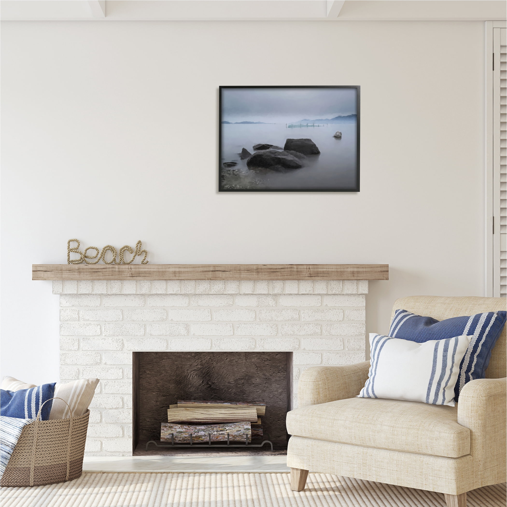 Stupell Industries Foggy Sea Landscape Nature Painting Black Framed Art Print Wall Art, 30 x 24