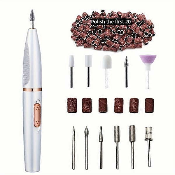 Rechargeable USB Nail Drill Set - Portable Odorless Electric Manicure Pedicure Machine With Long Lasting Lithium Battery, Nail File White