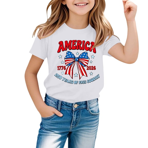 EnJoCho Boys Girls 4th Of July Shirt Cotton Kids Red White And Blue USA American Flag Shirt Comfortable Patriotic Tops Kids Girls Graphic Tee Summer Casual 2 12 Years