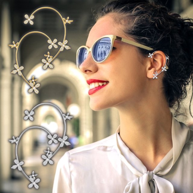 Fiudx Ofertas Relámpago Pendientes De Flores De Diamantes De Moda Para Mujer Sin Pendientes De Clip De oreja Perforada 2 Piezas