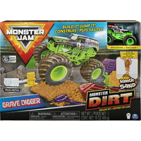 Monster Jam, Grave Digger Monster Dirt Deluxe Set, Featuring 16oz of Monster Dirt and Official 1:64 Scale Die-Cast Monster Jam Truck