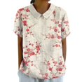 thumbnail image 2 of White Womens Tops Women's Linen Lapel Art Floral Round Neck Button Loose Pullover Top Casual Shirt T Shirts for Women, 2 of 4