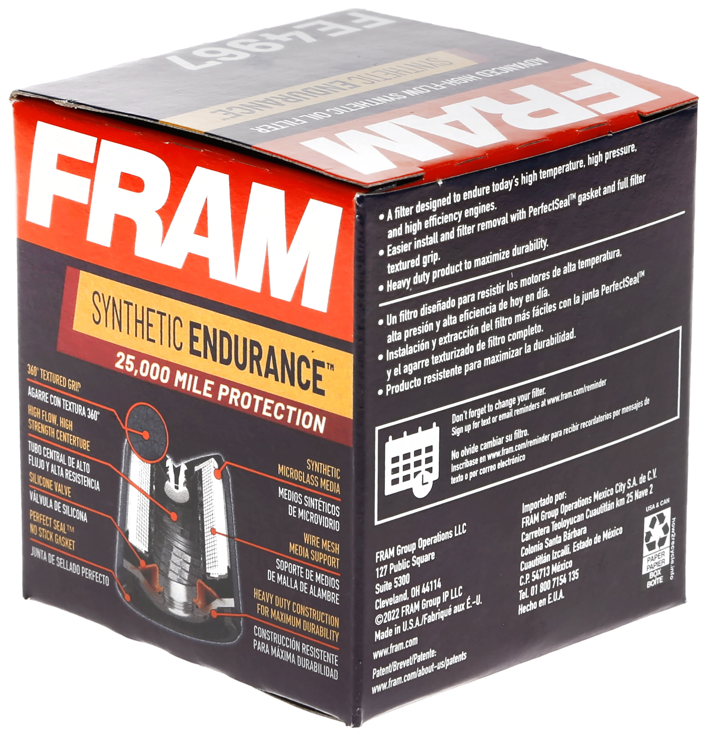 FRAM Synthetic Endurance Premium Oil Filter, FE4967, 25K Miles, Replacement Filter for Select Select Vehicle