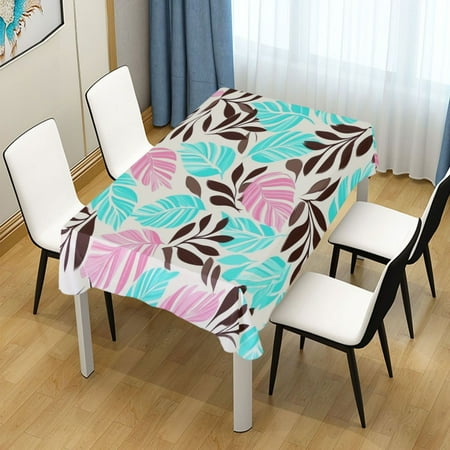 

60x90 Inch Tablecloth Polyester Square Tablecloth for Home Kitchen Dinner Decor Turquoise and Brown Leaf Seamless