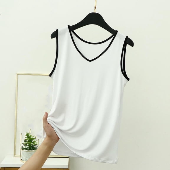 PInxai Pajamas for Women Summer S-5xl V Neck Sleeveless Soft Tank Tops Loose Comfy Loungewear Casual Shirts Tops