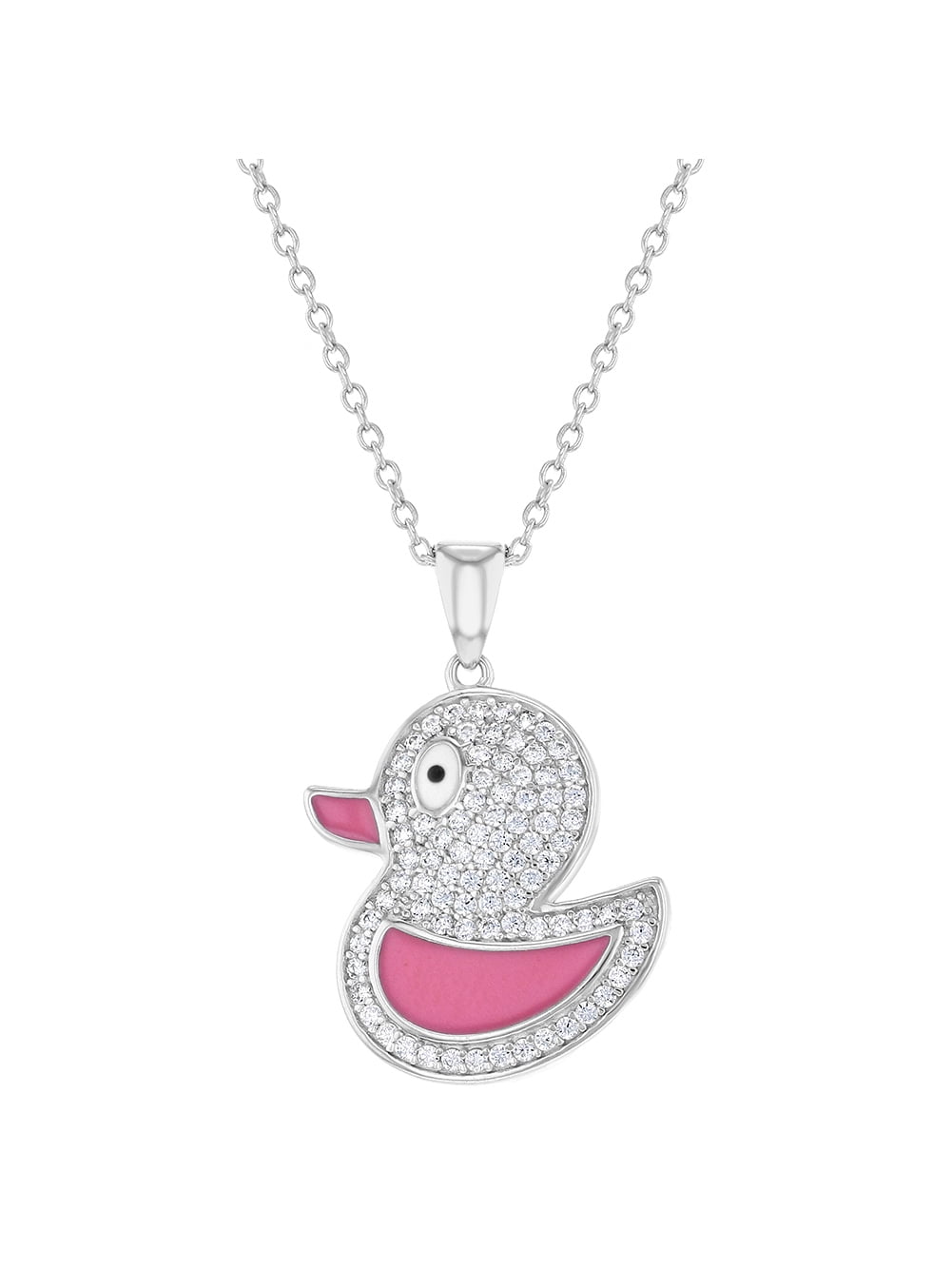 Sterling silver Cute baby duckling Duck Necklace Cz Pendant 925 chain N42