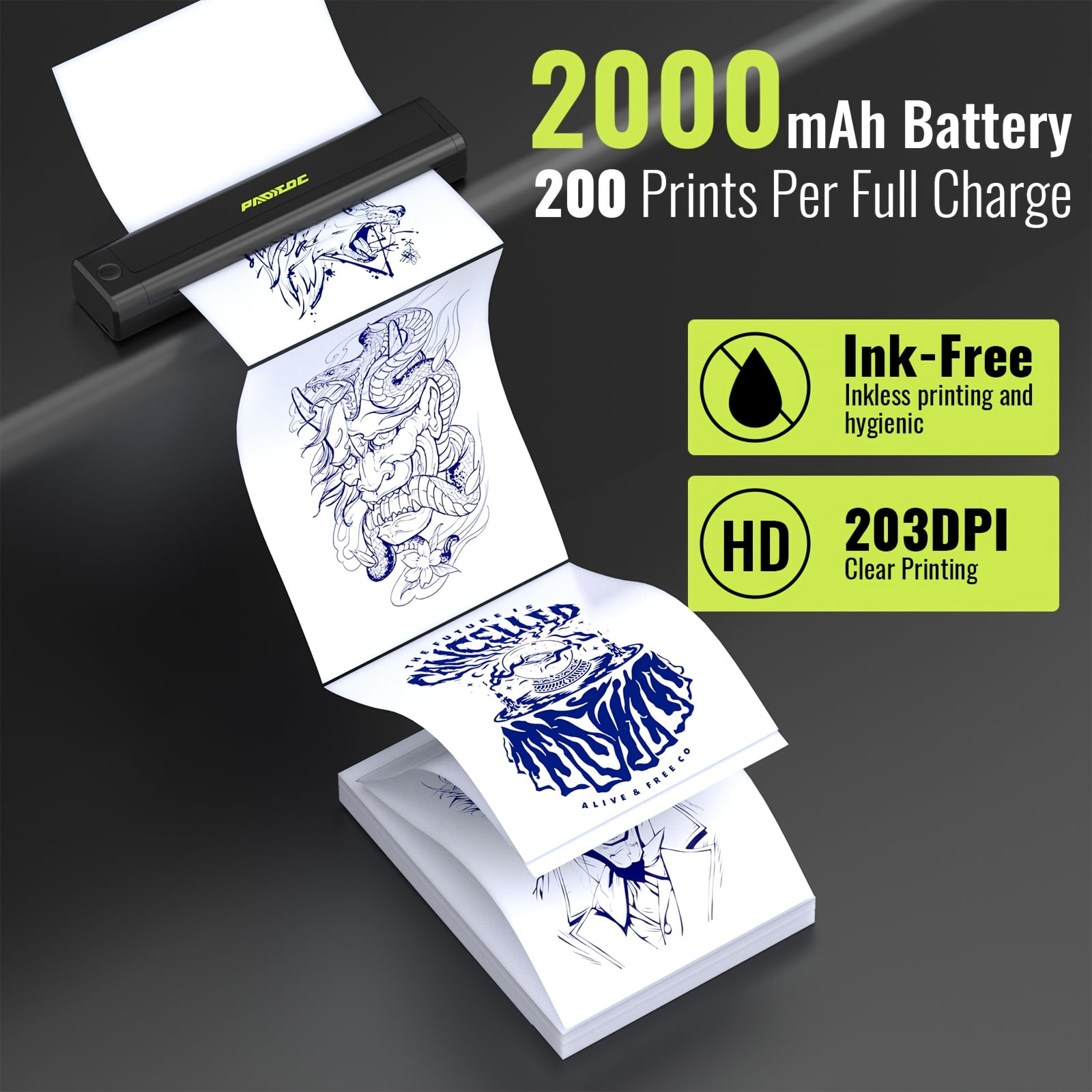 Portable Bluetooth Tattoo Transfer Printer, Inkless A4 Thermal Printer for Tattoo & Heat Transfer Paper, Compatible with Smartphone Tablet