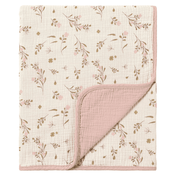 CREVENT Warm Plush Pink Flowers Muslin Cotton Baby Receiving Blanket