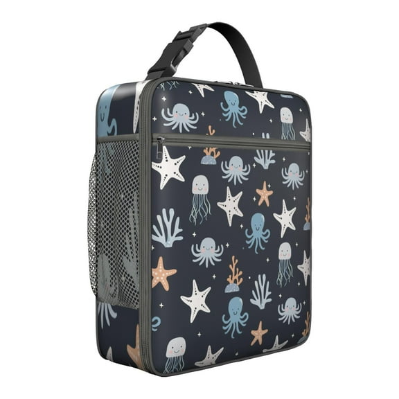 Ocean Sea Creatures Lunch Box with Octopus, Insulated Leakproof Cooler Bag for Adults - Reusable Lunch Tote for Work Commute, Beach Camping and Marine Lovers