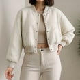 thumbnail image 2 of Towmus Womens Cropped Bomber Jacket Wool Blend Varsity Short Pea Coats Long Sleeve Button Down Winter Casual Outerwear, 2 of 9