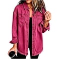 thumbnail image 2 of ClodeEU Women's Fringe Trim Hem Denim Shacket,Oversized Long Sleeve Button Down Jean Shirt Jacket ,Women's Plus XL, 2 of 5