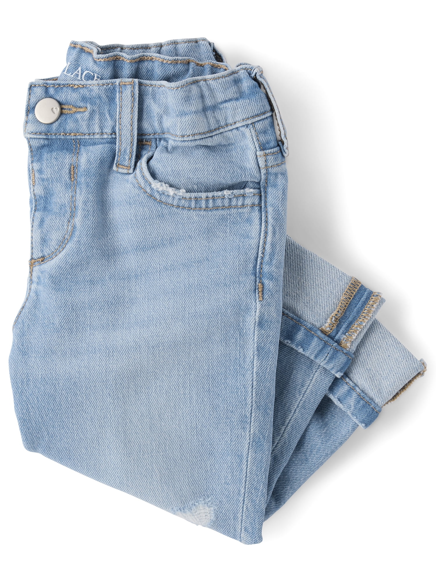 The Children's Place Toddler Girls Ripped Roll Cuff 90s Straight Jeans, Sizes 12M-5T