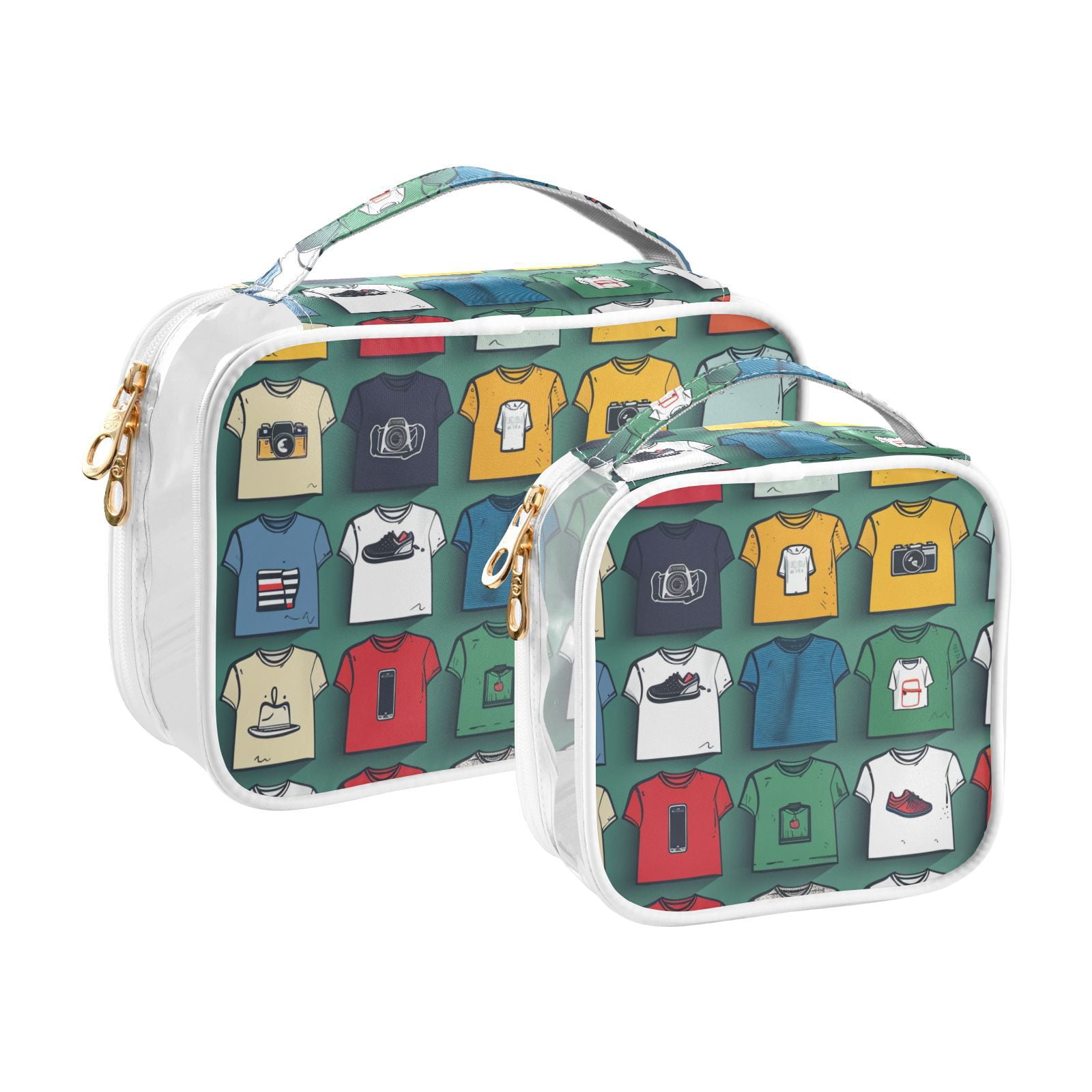 Clear Makeup Bags with Handle Large Opening 2 Pack Set Toiletry Bag Quart Size Bag, for Women Man Traveling Travel Essentials, Toiletries and Other. Hand Drawing Cloth