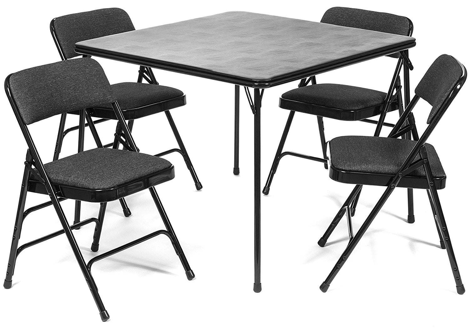 5pc. XL Series Folding Card Table and Triple Braced Fabric Padded Chair Set, Commercial Quality, Black