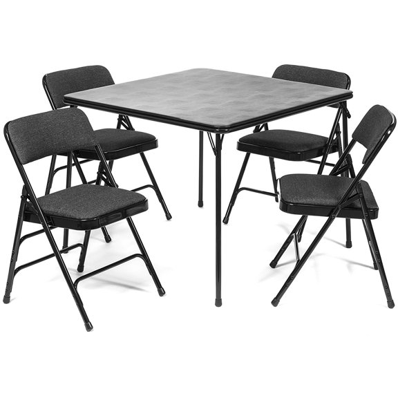 XL Series Foldable 5 Pieces Vinyl Living Room Table Set, Black