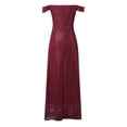 thumbnail image 4 of YMNXA Womens Prom Dress Short Sleeve Sequin Solid Color High Split Floor Length Elegant Low Cut Dresses For Wedding Wine L, 4 of 8