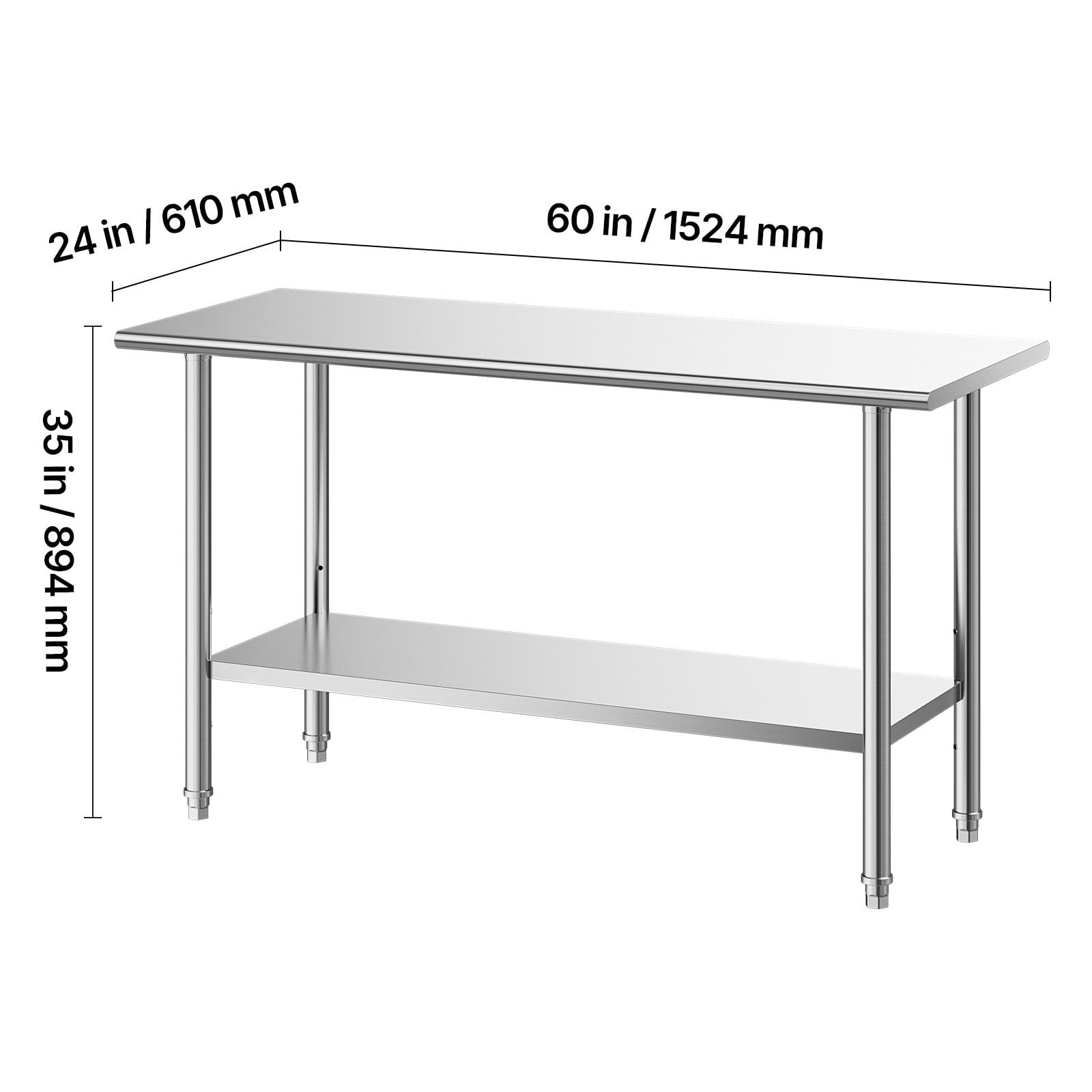 Stainless Steel Work Table, 24x60 Inch Food Prep Table, Commercial Kitchen Workstation with Adjustable Undershelf, Metal Heavy Duty Utility Worktable, for Restaurant Home Hotel Garage Outdoor