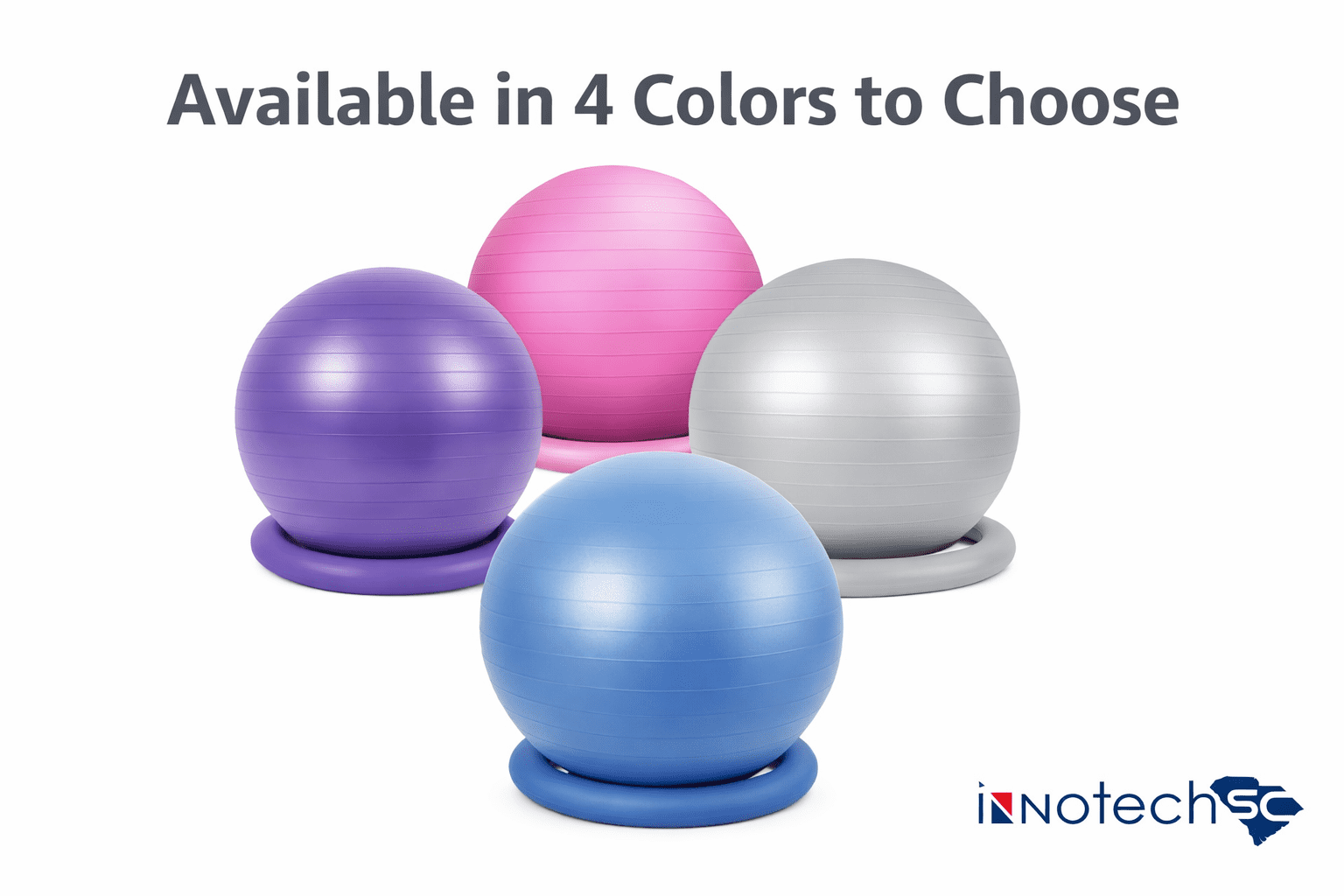 Innotech SC 65cm Yoga Ball with Base & Resistance Bands – Anti-Burst Matte Stability Ball – 750 lb Capacity – Includes Pump & Straps – 1 Pack – Blue