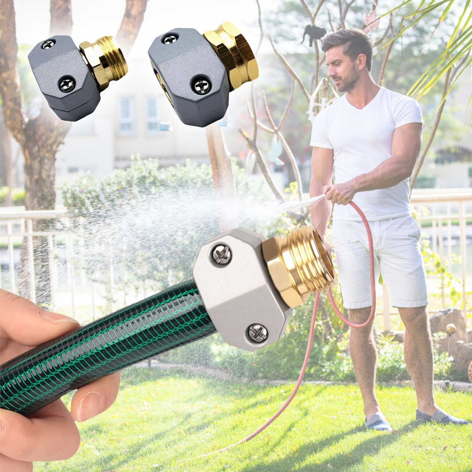 Lmtime2PC Garden Hose Fittings Aluminum Female And Male With Clamp