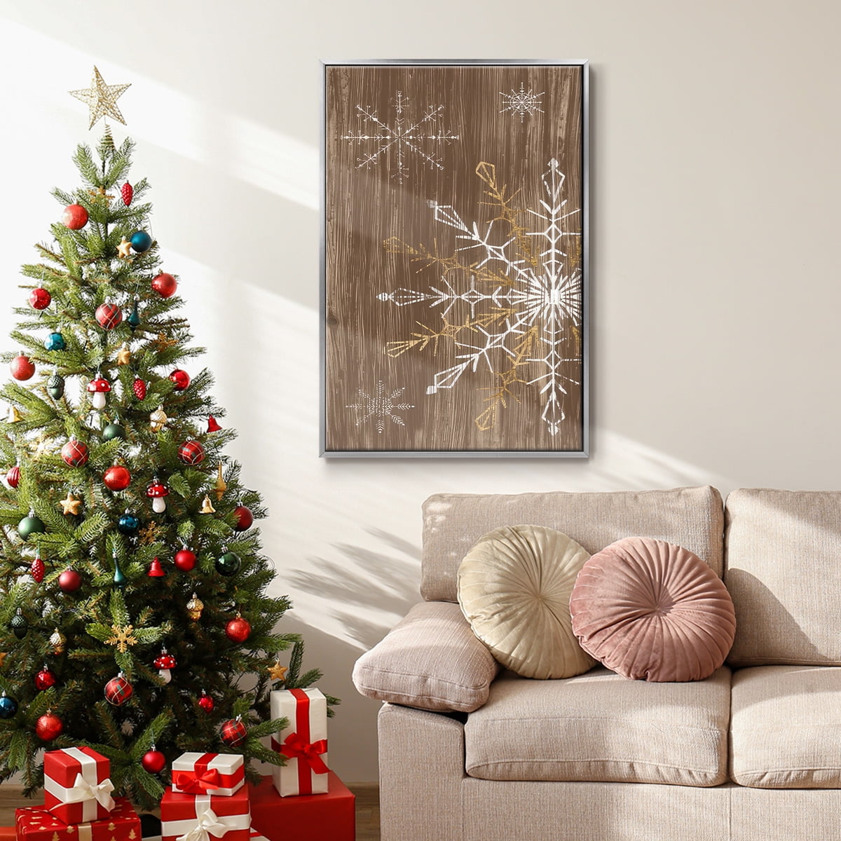 Barnwood Wonderland Collection B - Framed Gallery Wrapped Holiday Canvas - 25 x 37 - Silver Frame