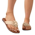 thumbnail image 2 of Womens Flip Flops,Cute Sandals for Women,Flat Sandals for Women,Women's Flip Flops Flat Sandals Summer Beach Comfortable Flats Slip On Boho Sandals Wide Open Toe Thong Dressy Shoes,Beige,5.5, 2 of 6